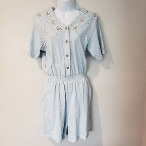 Bridge Sportswear Blue Romper Button Embellished M